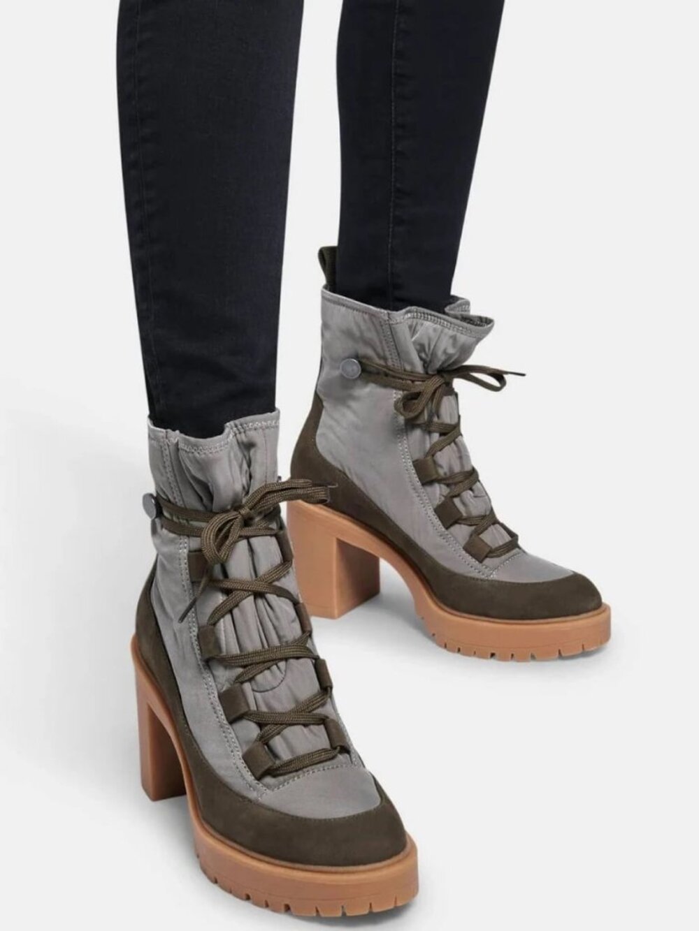 DOLCE VITA Celinda Combat Moto Lace-up Boots 4" Block Heel Tan\Olive 6.5